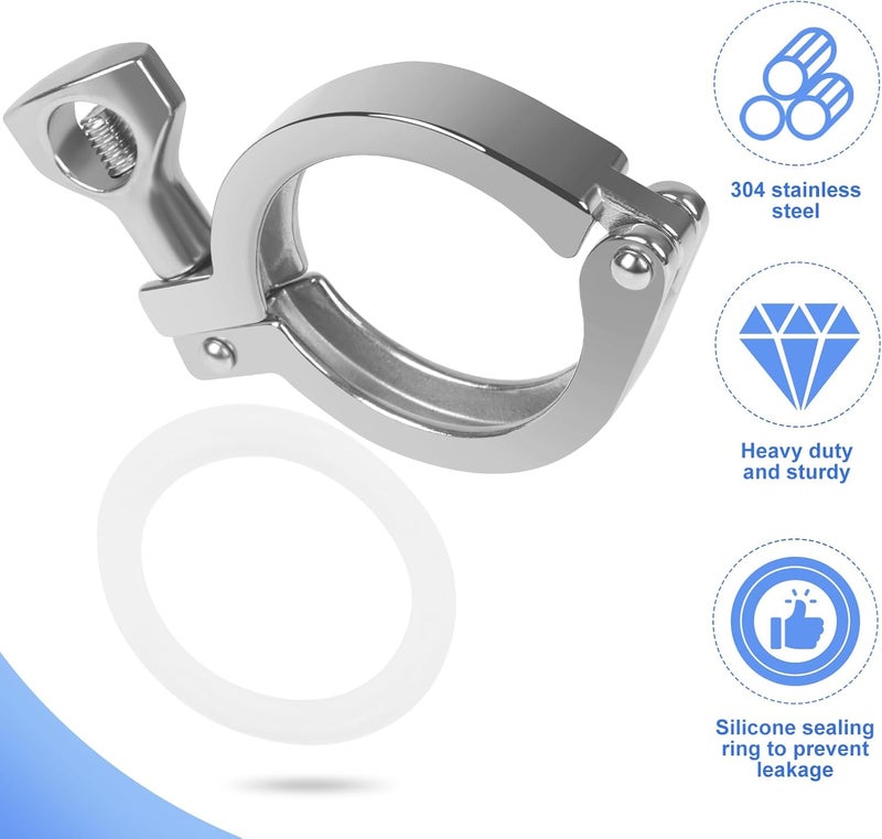 JMCOLMT Tri Clamp 1/2 Inch 2PCS Single Pin Heavy Duty with Wing Nut Stainless Steel 304 Sanitary Fitting with Ferrule TC 1/2" Silicone Gaskets - Image 2